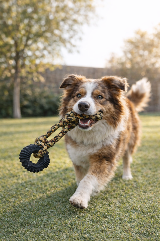Juguete de cuerda mordedora con aro para perros medianos y grandes
