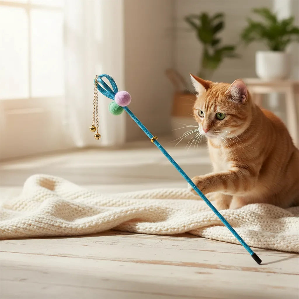 Juguete Varita Interactiva para Gatos con Pompones