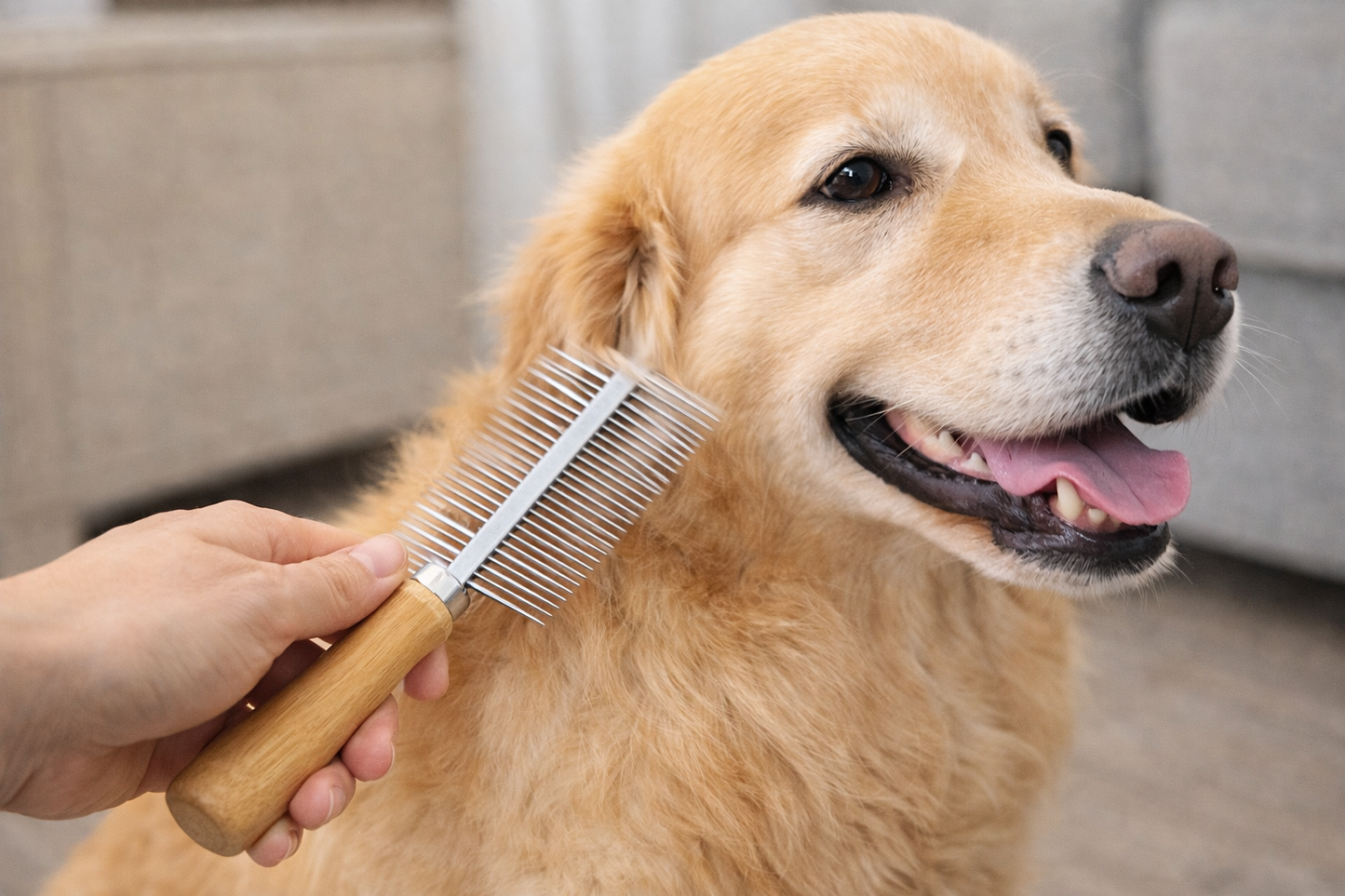 Peine Desenredante para Perros y Gatos con Mango de Madera – Doble Densidad