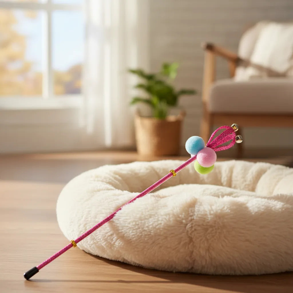 Juguete Varita Interactiva para Gatos con Pompones