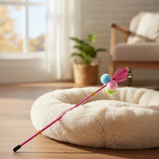 Juguete Varita Interactiva para Gatos con Pompones